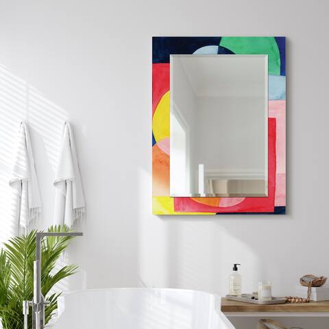 Launder Rectangular Beveled Mirror on Free Floating Printed Tempered Art Glass - Clear - 40" x 30"
