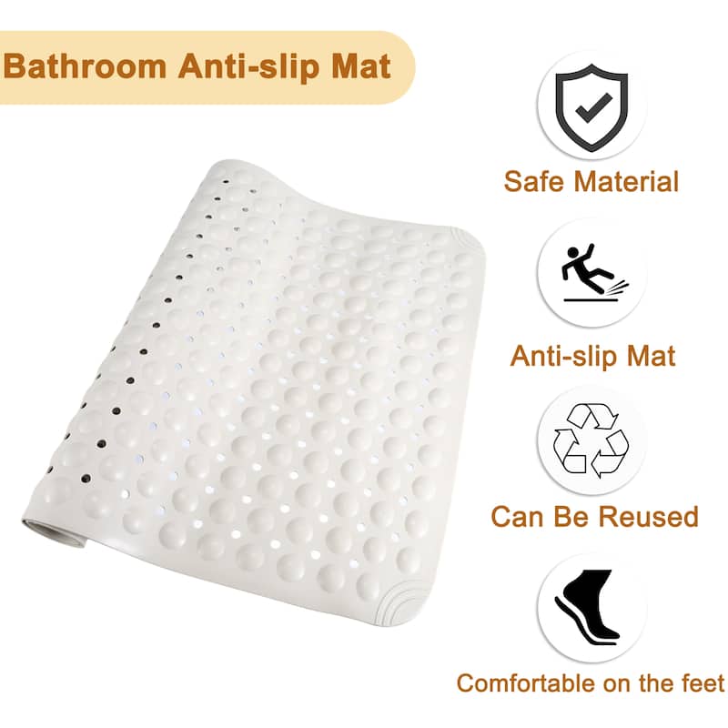 Nonslip Bathtub Mat, Bathtub Shower Mat, Bath Mat with Drain Hole and Suction Cups, 34.65"x23.23", Khaki
