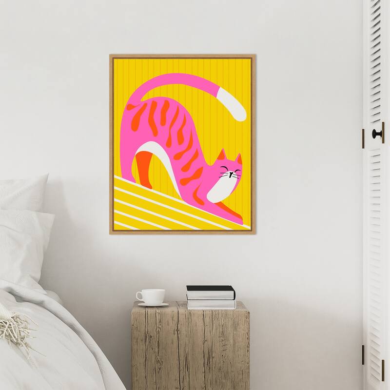 Snoozing Whiskers Cat Stretch by Kintsugi99 Framed Canvas Wall Art