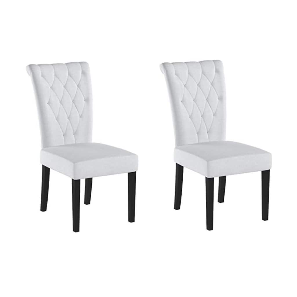 Chary Dining Side Chair Set of 2, Tufted Light Gray Fabric, Black Wood