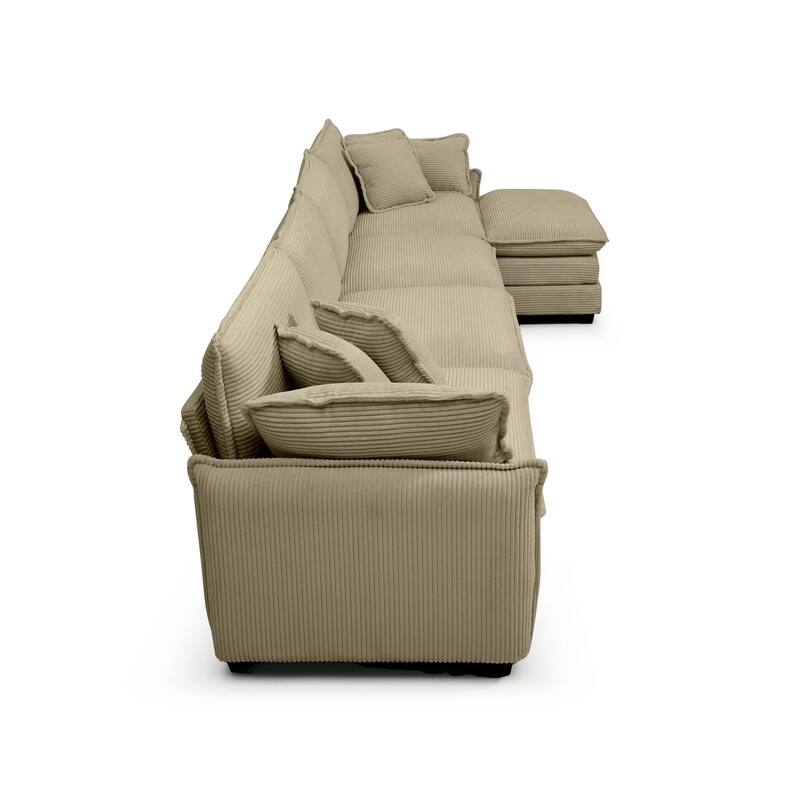 5-piece Oversized Corduroy Upholstered L-Shaped Modular Sectional Sofa with Removable Ottoman and Free Combination