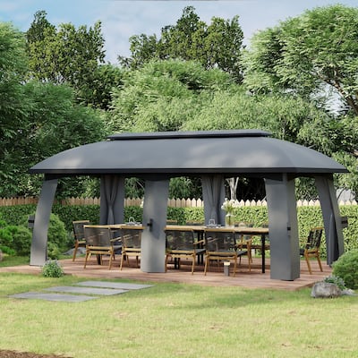 Outsunny 10' x 20' Patio Gazebo, Outdoor Gazebo Canopy Shelter with Netting & Curtains, Vented Roof, Steel Frame for Garden