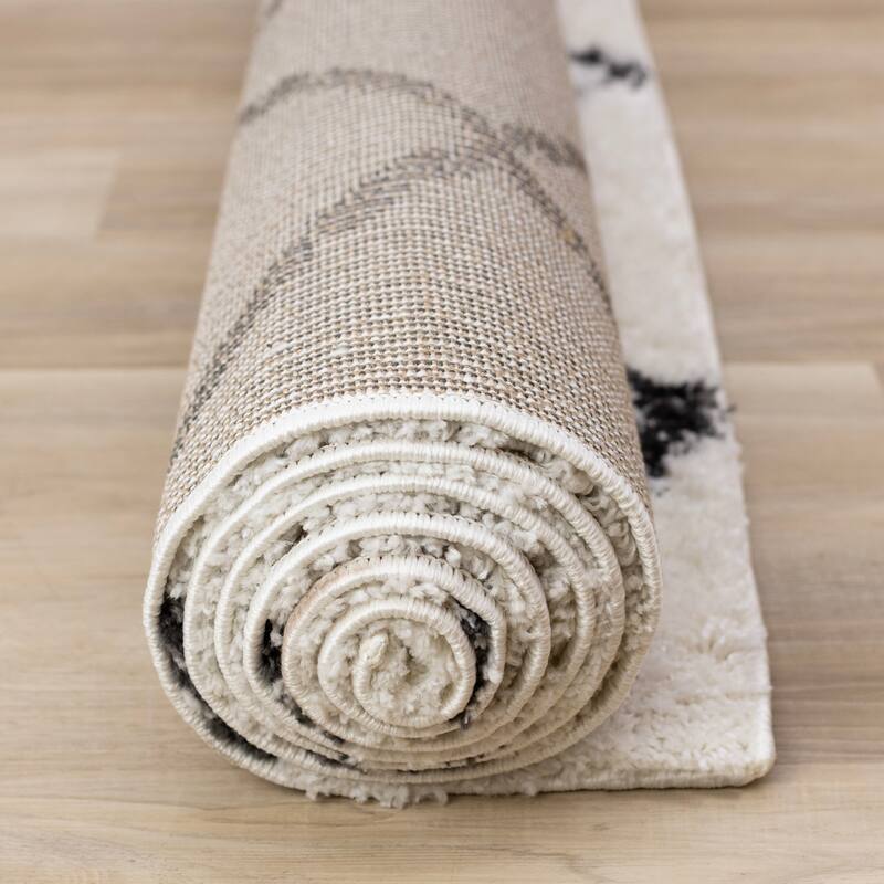 Taylor Collection - Cream Charcoal Soft Shag Trellis Indoor Area Rug