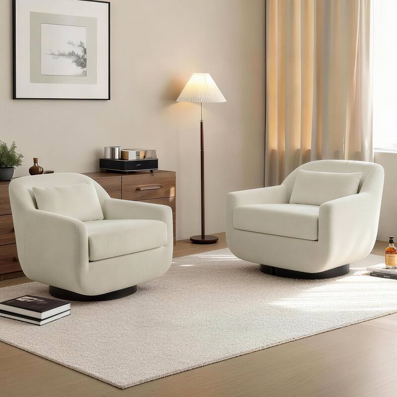 2 Set Modern Chenille Swivel Accent Chairs - Light Sand