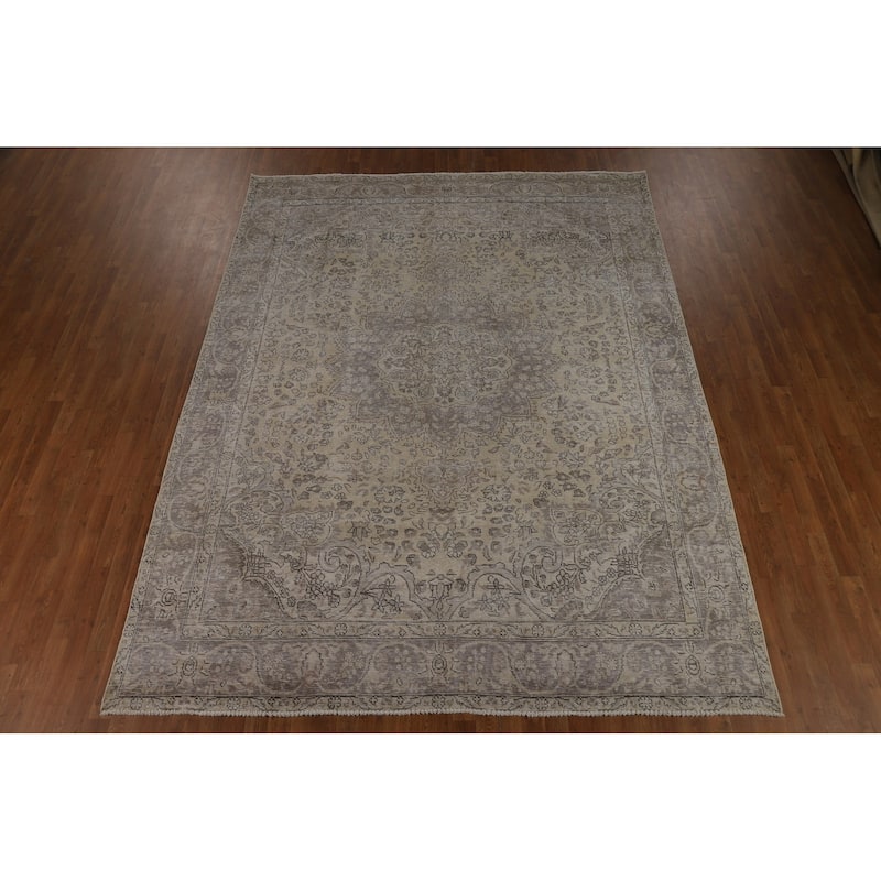Distressed Tabriz Persian Vintage Rug Hand-Knotted Wool Carpet - 8'4" x 10'10"