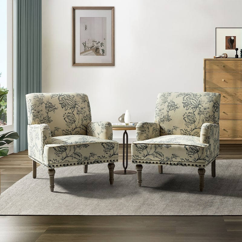 Pavia Traditional Floral Fabric Design Upholstered Accent Armchair with Nailhead Trim Set of 2 by HULALA HOME