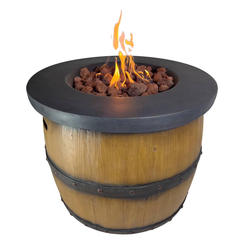 Miller 32-Inch Outdoor Propane Barrel Fire Pit for Patio, 40,000 BTU CSA Certified Firepit, Concrete Frame, Brown - N/A