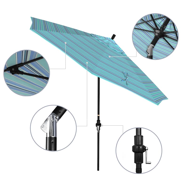 California Umbrella 9' Rd.Crank Lift, Collar Tilt, Aluminum Pole, Fiberglass Rib Patio Umbrella, Black Finish, Sunbrella Fabric