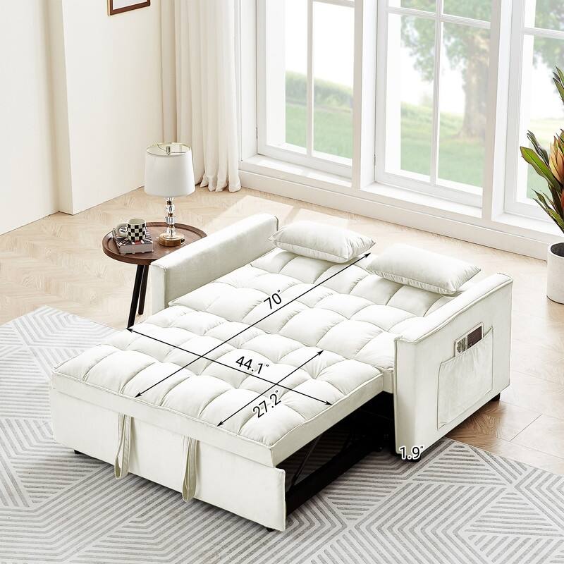 55" Modern Velvet Convertible Sleeper Sofa Bed Couch w/Pull Out Bed,Pillows and Side Pockets