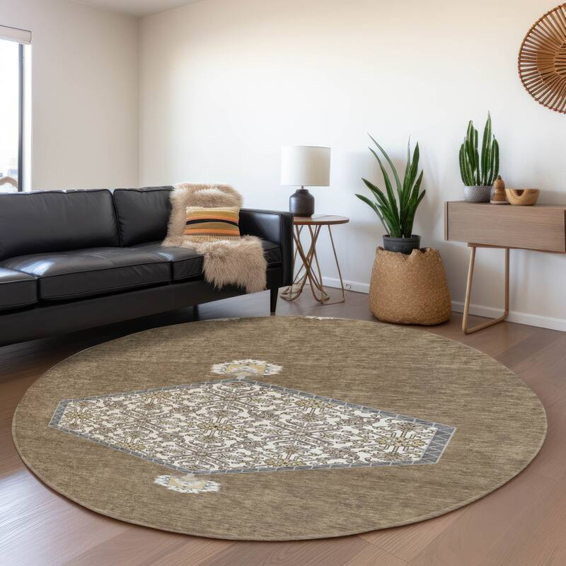 Premium Washable Super Soft Traditional Global Mayfield Rug - Brown - 8' x 8'