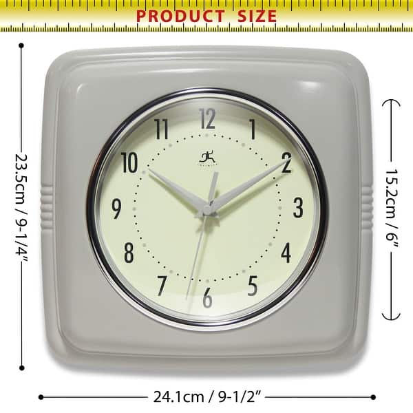 dimension image slide 8 of 22, Infinity Instruments Retro 9.25-inch Square Wall Clock - 9.25 x 1.875 x 9.5