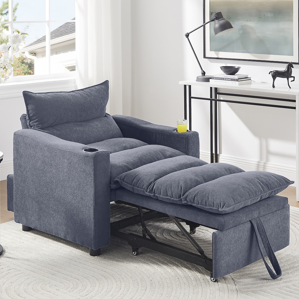 Anmytek 3-in-1 Multifunctional Convertible Sleeper Chair - Adjustable Pullout Sofa Bed with Modern Velvet Fabric