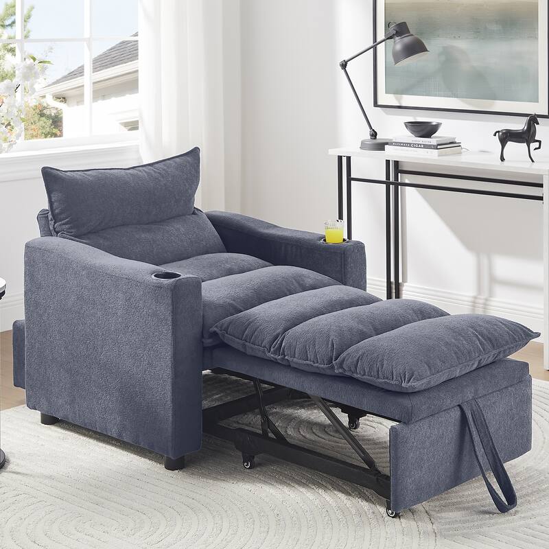 Anmytek 3-in-1 Multifunctional Convertible Sleeper Chair - Adjustable Pullout Sofa Bed with Modern Velvet Fabric - Grey