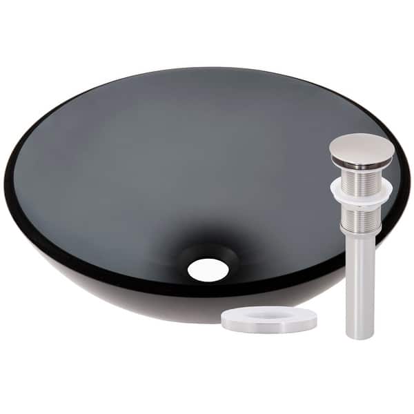 slide 2 of 8, Miseno Circular 16-1/2" Tempered Glass Vessel Bathroom Sink Brushed Nickel Drain