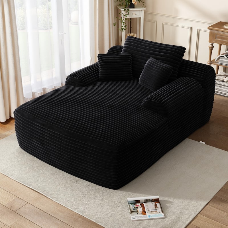 Corduroy Black Oversized Upholstered Sleeper Cloud Sofa Bed