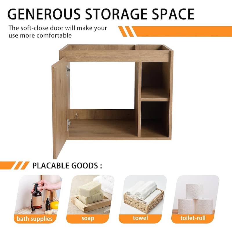 Bathroom Vanity With Sink In 24/30 Inch, Floating Bathroom Vanity With Soft Close Door