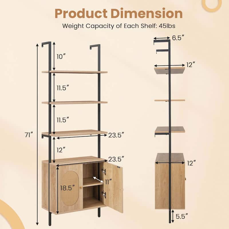 6-Tier Tall Bookshelf 6-Tier Wall Mounted Ladder Shelf with Cabinet