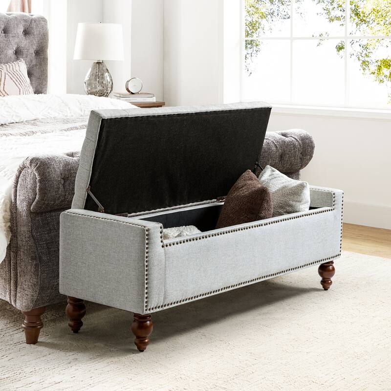 Felix Classic Button-Tufted Storage Bench With Nailhead Trims By HULALA HOME
