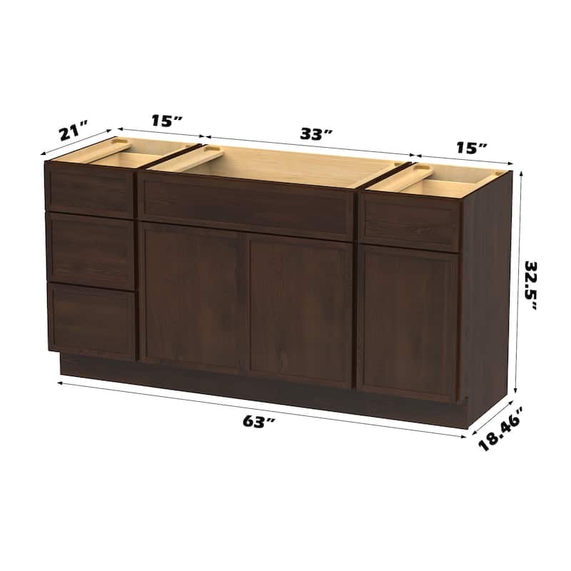 Vanity Art 63" Birch Freestanding Bathroom Vanity Cabinet without Top