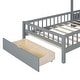 preview thumbnail 20 of 18, Versatility Twin Size House Bed with Upholstered Sofa, Wood Guardrail Bed with Shelves and Two Drawers, Charging Station Design