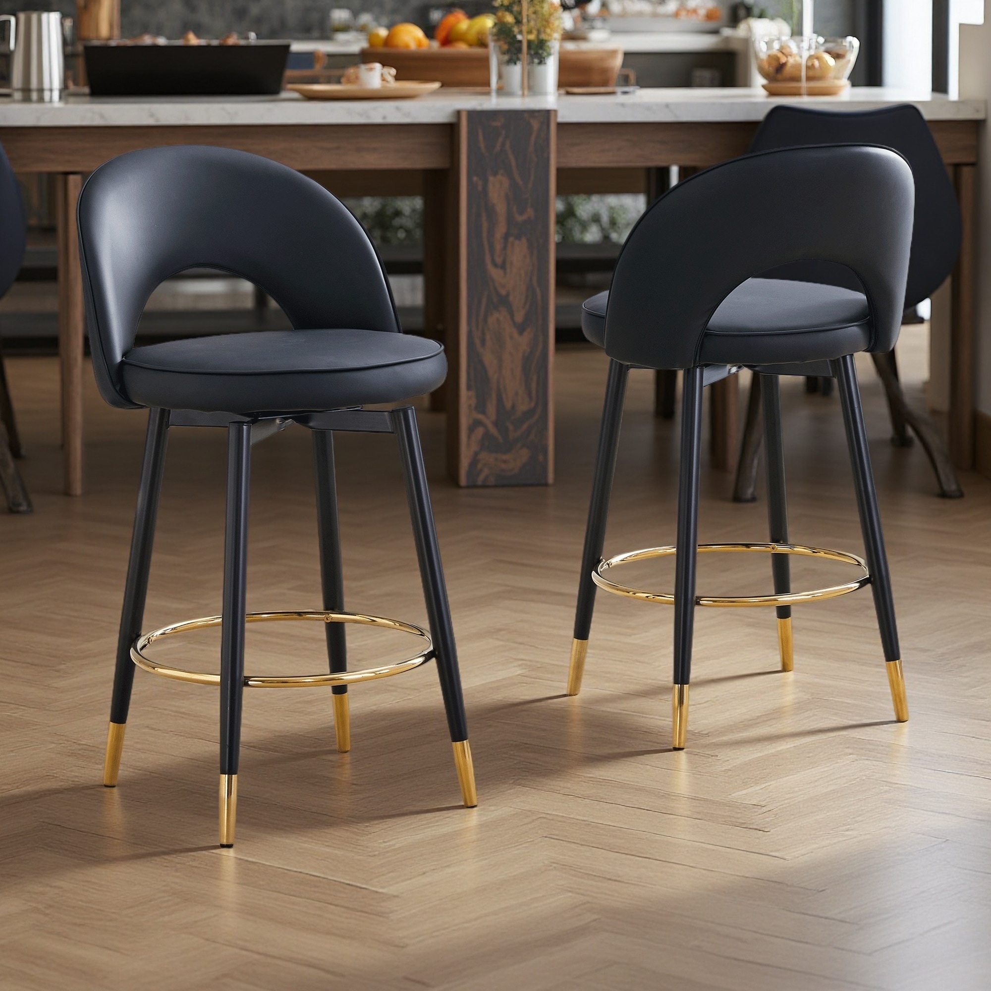 36"H Set of 2 PU Leather Swivel Bar Chairs with Metal Legs & Ergonomic Design