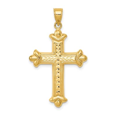 Curata 14k Yellow Gold 18" Polished Reversible Diamond-Cut Cross Pendant Necklace - 39.5x46.4mm