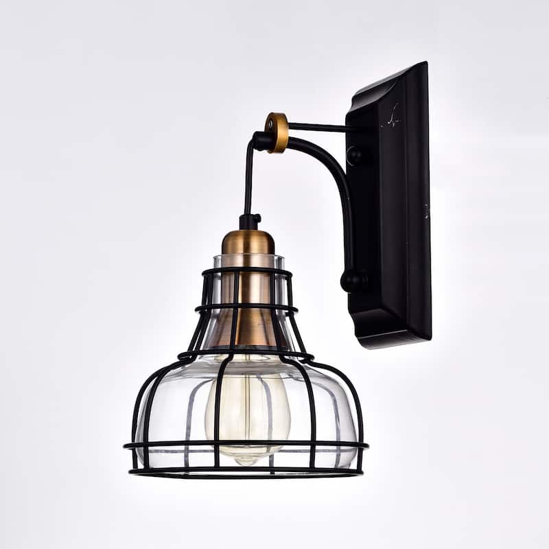 Black and Antique Gold 1-Light Indoor Wall Sconce with Clear Glass