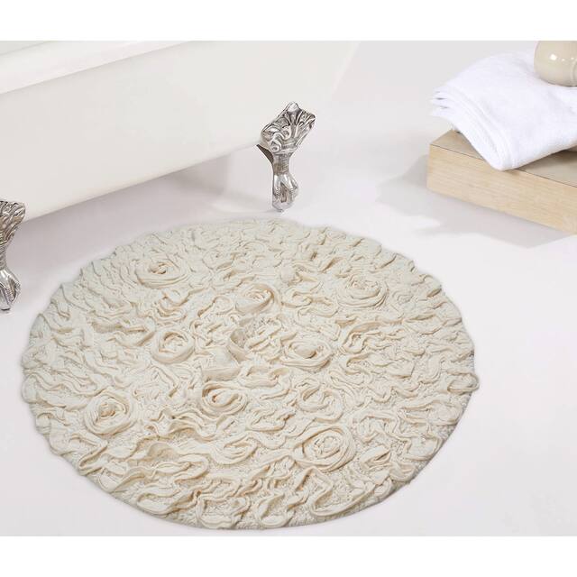 Home Weavers Bellflower Collection Absorbent Cotton Machine Washable 30" Round Bath Rug-30" Round - Ivory