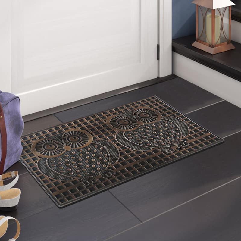 A1 Home Collections Rubber Pin 'Twin Owls' Doormat 18"X30",Fun Designed Floor Door Mats