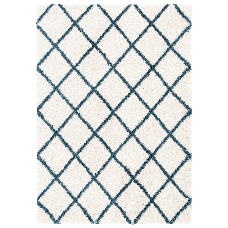 SAFAVIEH Hudson Shag Sherree Trellis 2-inch Thick Rug - 7' Square - Ivory/Steel Blue
