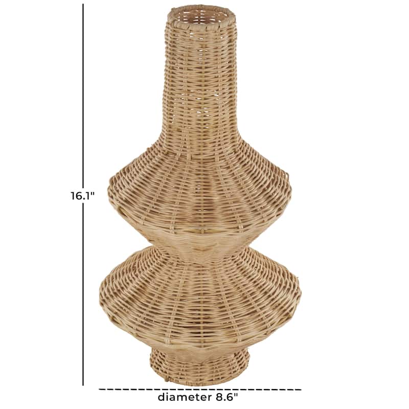 Rattan Handmade Woven Fluted Hourglass Decorative Vase - Brown - Roche River Decor