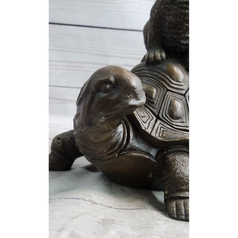 Tortoise And The Hare Aesop Fable Bronze Sculpture Figurine Statue Collectible Decor Signed Original Art