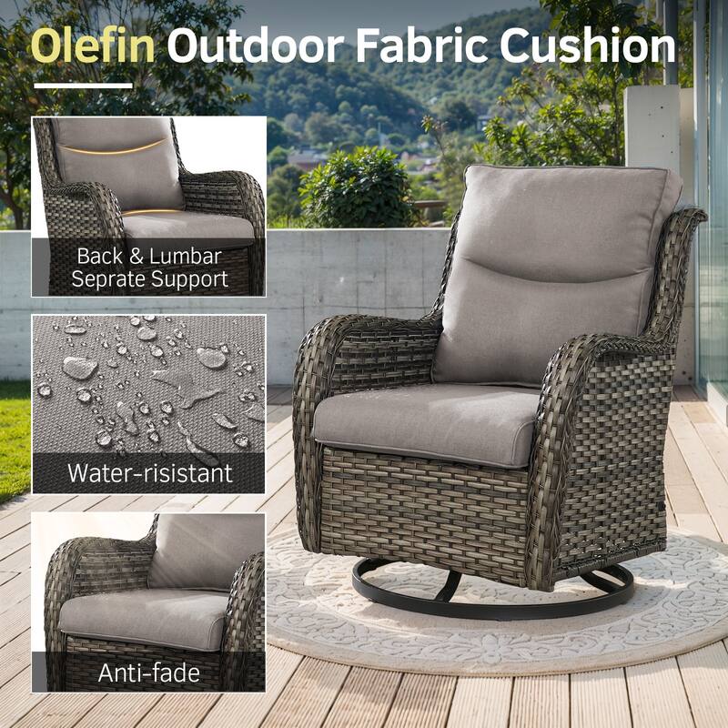 Outdoor Swivel Rocker Patio Wicker Chair with Thick Cushions