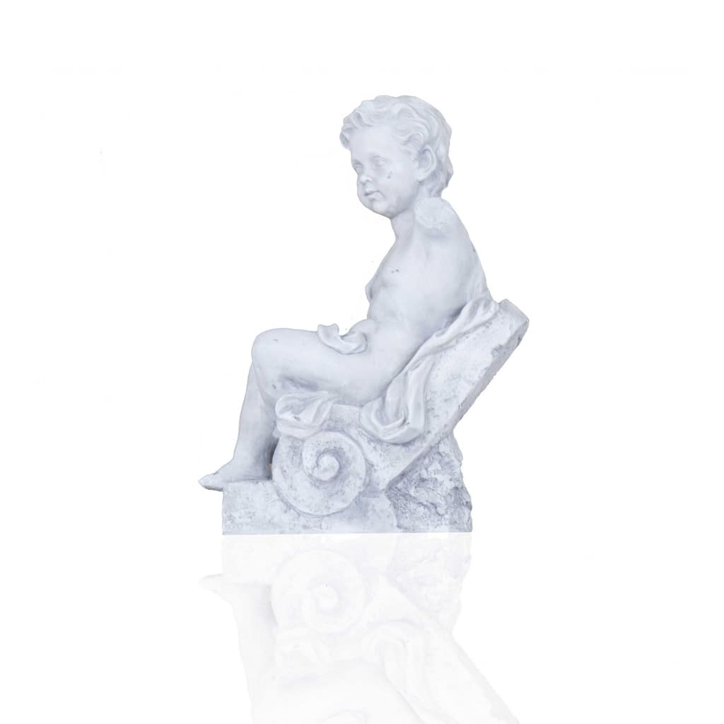 Vintage Look Off White Boy Sitting Statue