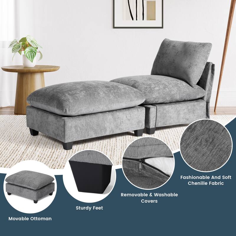 Lucca Chenille Upholstered Single Sofa Chair with Ottoman