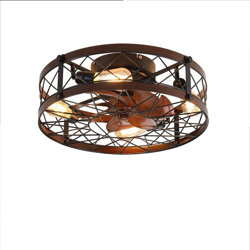 Cusp Barn 20" Flush Mount Ceiling Fan with Light,Reversible Farmhouse Caged Small Fan Light with Quite Airflow,Remote,E26 Bulbs