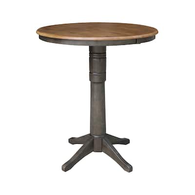 36" Round Top Pedestal Table with 12" leaf - 42.1"H - Bar Height in Hickory and Washed Coal - Hickory/Washed Coal
