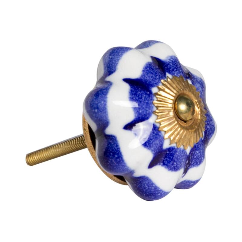 Set of 8 Blue and White Ceramic Drawer Pull Knobs for Cabinets - 1.50” x 1.50” x 1.50”