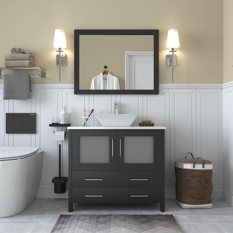 Vanity Art 36" Single Sink Bathroom Vanity Set with Engineered Marble Top Free Mirror - 36 x 18.5 x 36 Inches - Espresso