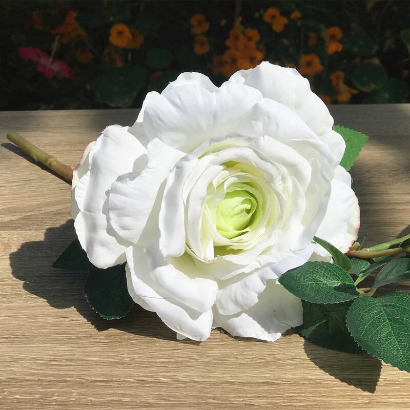 Enova Home 17" Tall Artificial Silk Open Roses Stem Fake Flowers Spray for Home Wedding Party Decoration