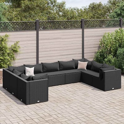 vidaXL Patio Lounge Set with Cushions Sectional Sofa Garden Backyard Poly Rattan