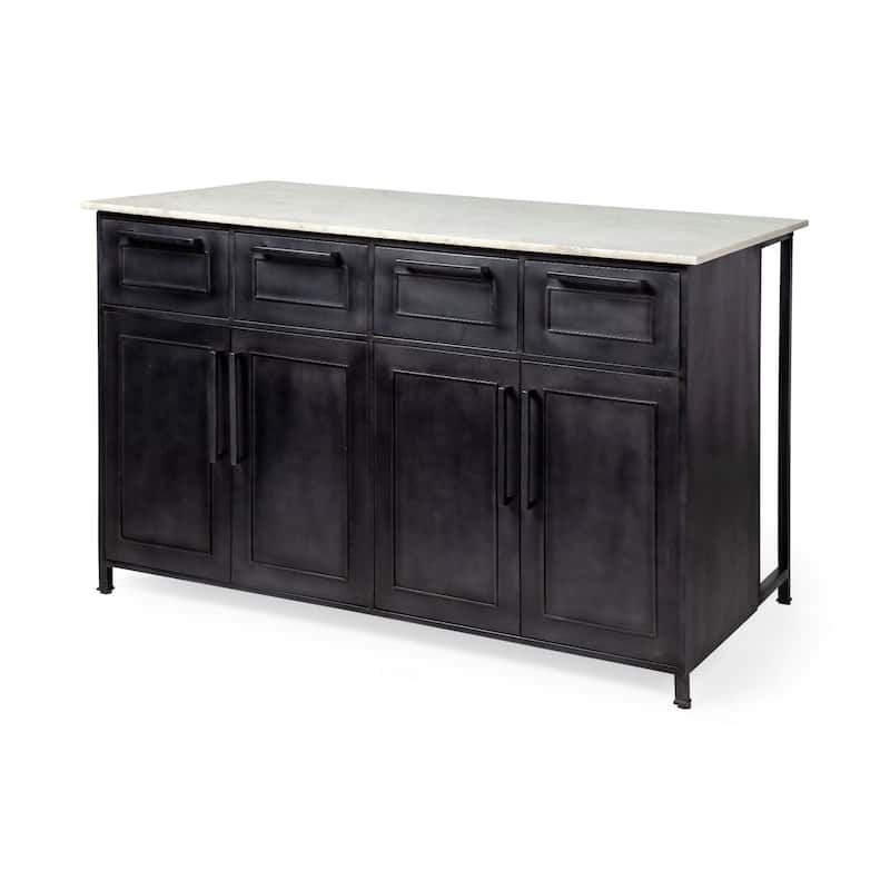 Fieri White Marble Top w/Black Solid Iron Frame Kitchen Island - 58"W x 32"D x 37"H