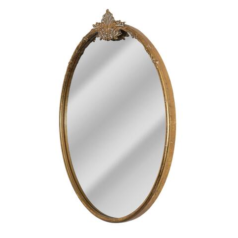 Head West Antique Brass Round Ornate Metal Accent Wall Mirror - N/A