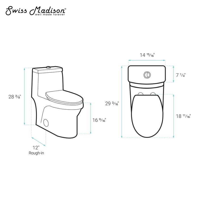 Tours One-Piece Elongated Toilet Vortex Dual-Flush 1.1/1.6 Gpf, Matte Black - 29.2" x 14.95" 28.4"