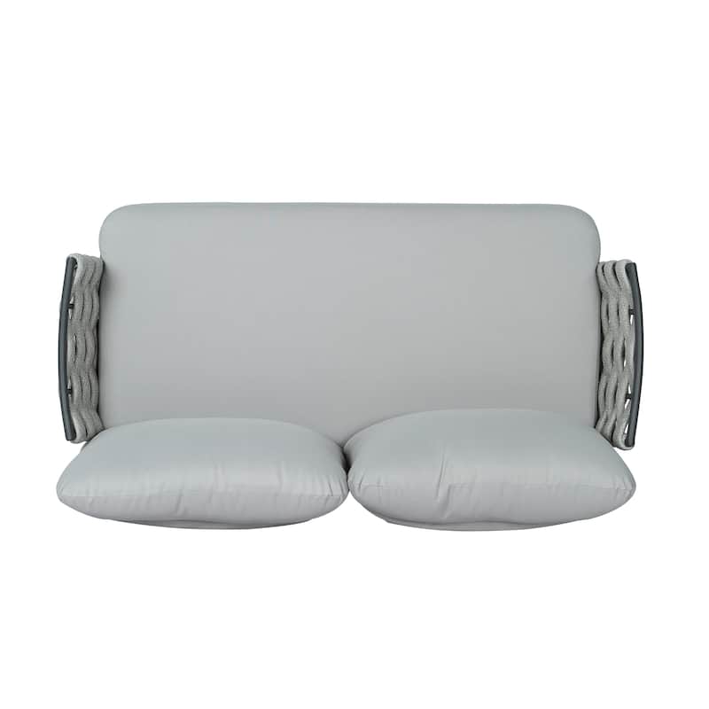 Roomfitters Steel 4-Piece Outdoor Conversation Set with Woven Rope Armrests and Cushions