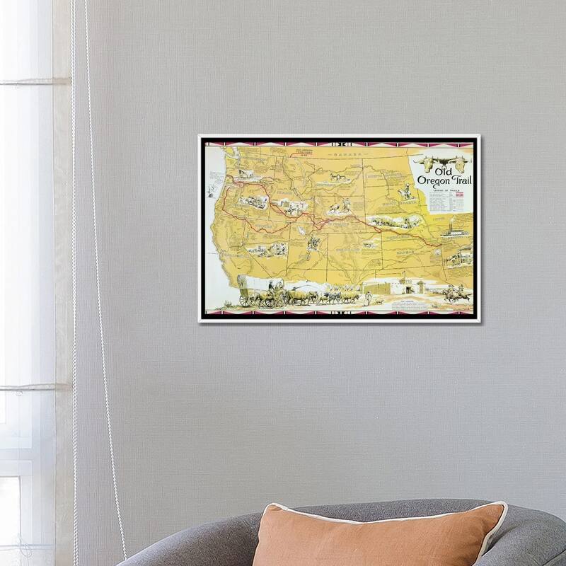 iCanvas "Map of the Old Oregon Trail " by American School Framed Canvas Print