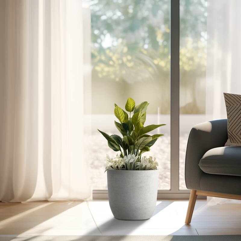 Tall Concrete Round Plant Pots / Large Indoor and Outdoor flower Planters - 13.5 Inch x 13 Inch - Stone Finish