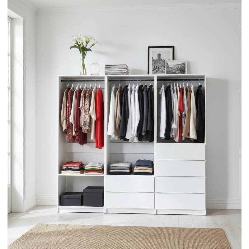 Prosper White Freestanding Walk in Wood Closet System - 94.2"W x 15.7"D x 83" H