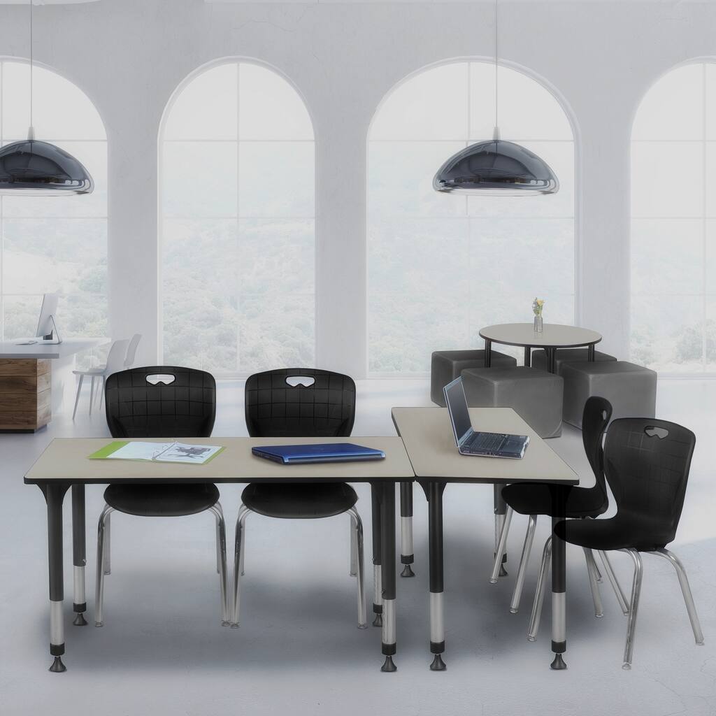 60 in. Height Adjustable Classroom Table - Maple & 2 18-in Stack Chairs- Black