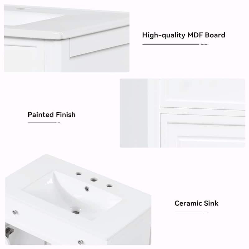30" Bathroom Vanity with Sink, Cabinet with 1 Door and 2 Drawers, MDF Construction